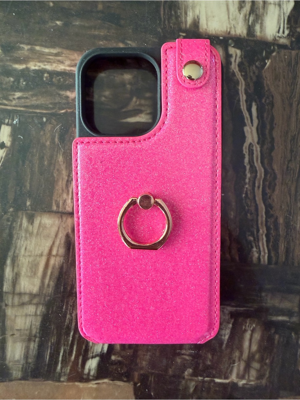 Pink IPhone15 Pro Max Case with Ring Holder and Card Holder. Never Used